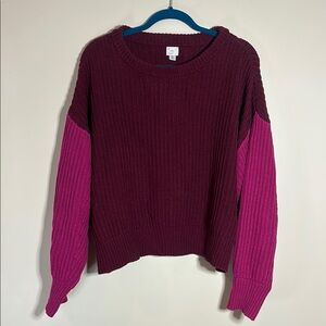 A New Day Burgundy and Pink Crew Neck Sweater
